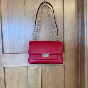 New Michael Kors Red Leather Chain  Bag